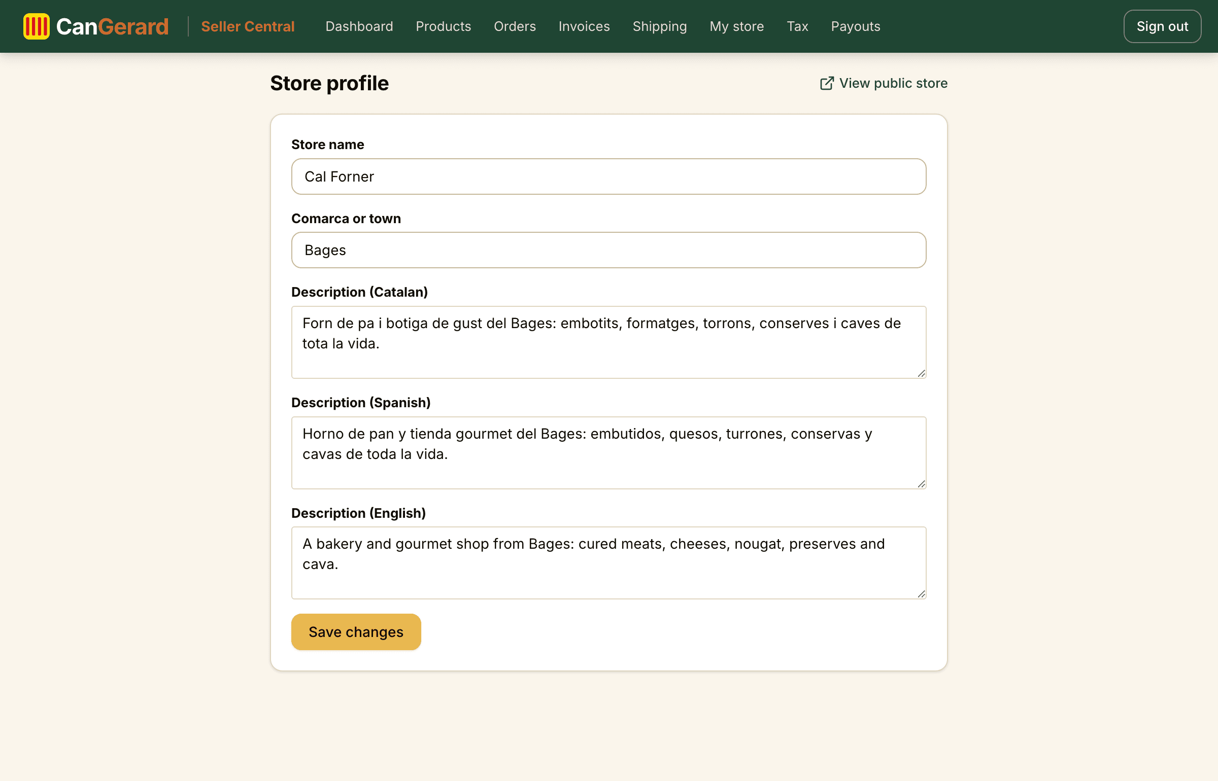 The public store profile editor.