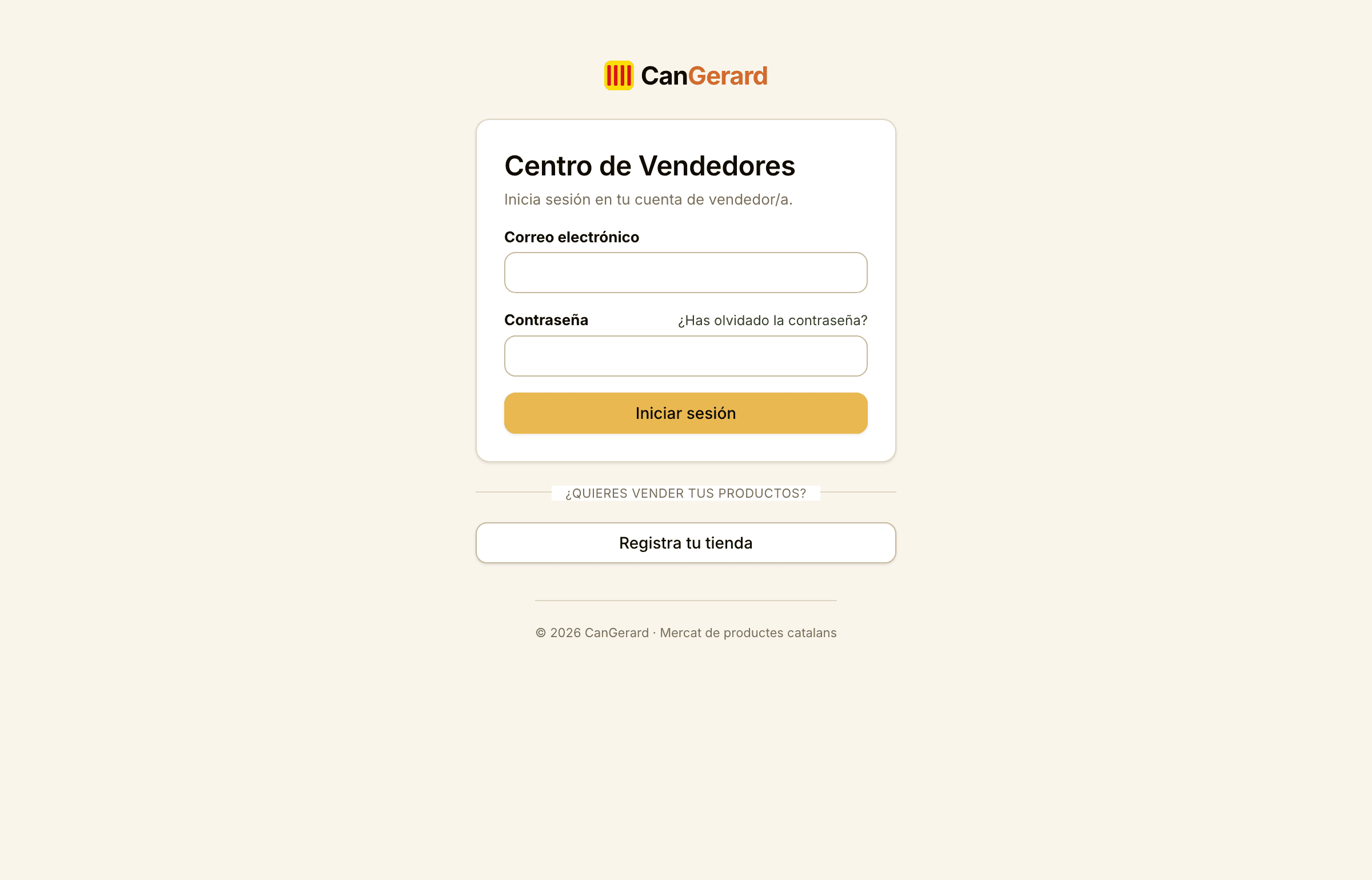 La pantalla de inicio de sesión del Centro de Vendedores.