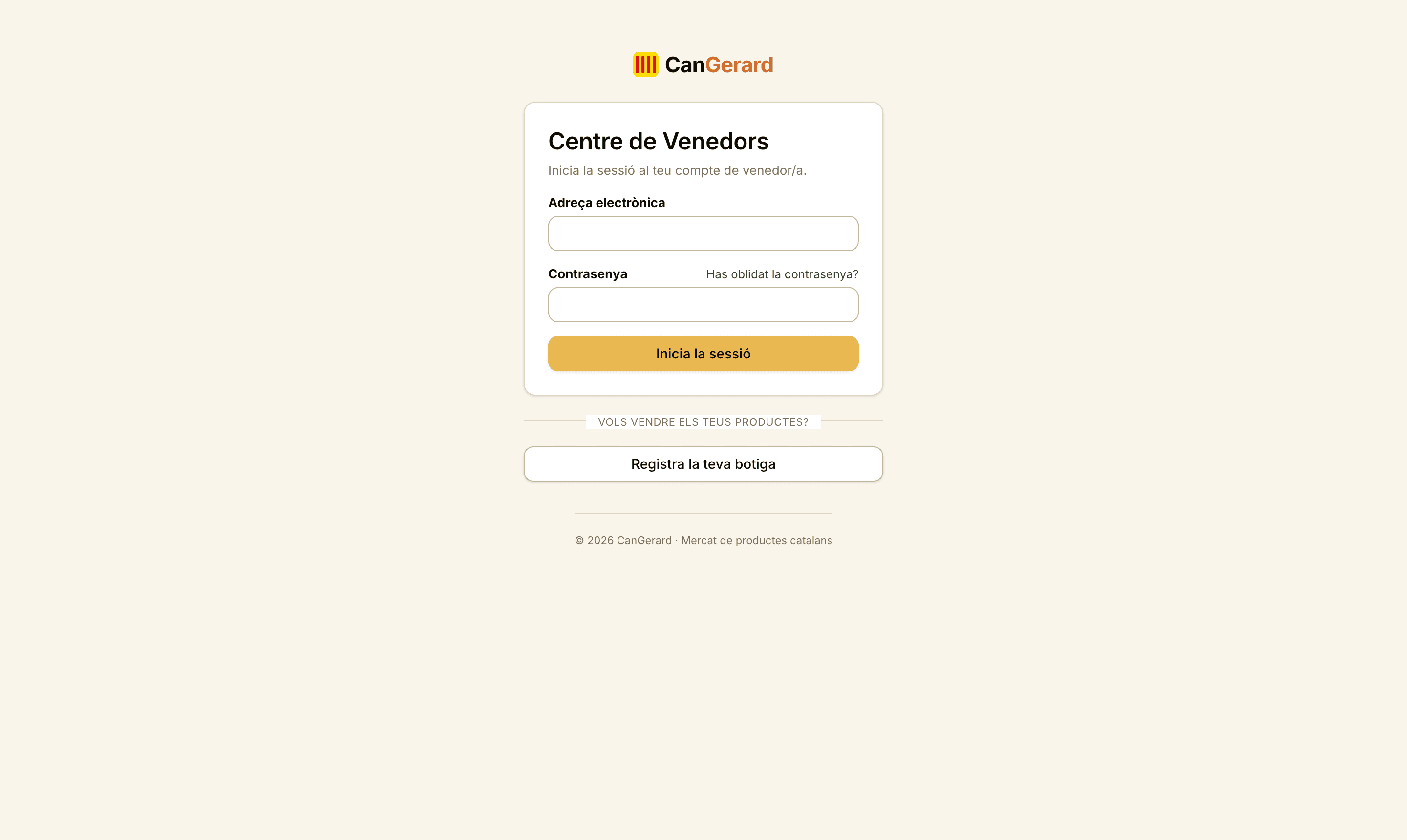 La pantalla d’inici de sessió del Centre de Venedors.